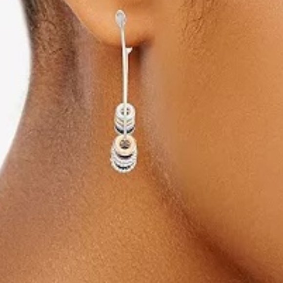 NAPIER Contemporary Tri-Tone Silver/Jet/Rose Ring 1.45" Hoop Earrings**NEW! - Picture 2 of 2